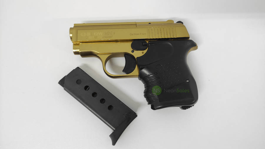 BLOW MINI 9 BLANK GUN - GOLD W/ BLACK GRIPS &