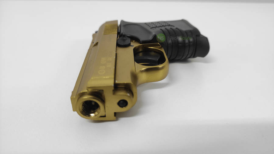 BLOW MINI 9 BLANK GUN - GOLD W/ BLACK GRIPS &