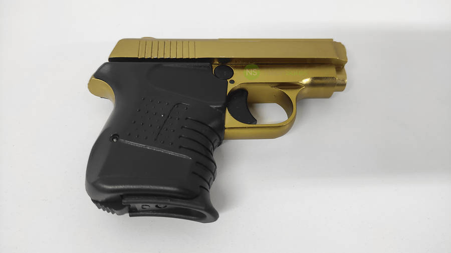 BLOW MINI 9 BLANK GUN - GOLD W/ BLACK GRIPS &