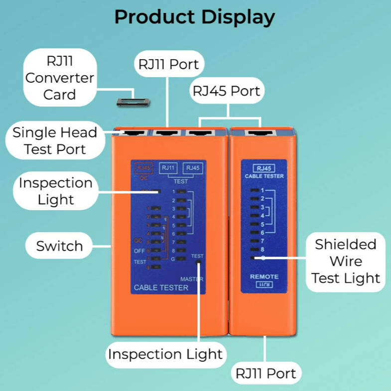 RJ11/RJ45 NETWORK CABLE & POE TESTER