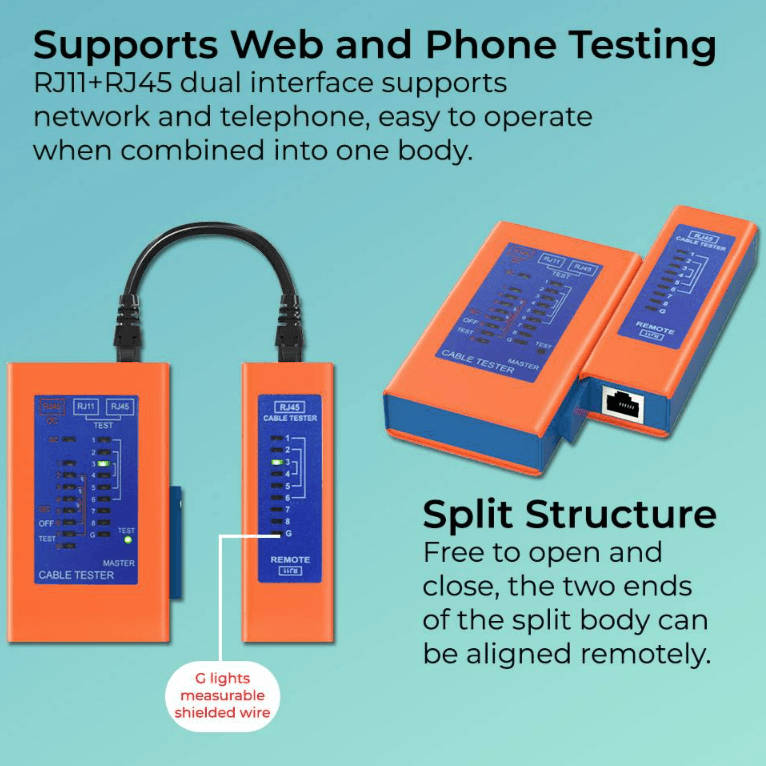 RJ11/RJ45 NETWORK CABLE & POE TESTER