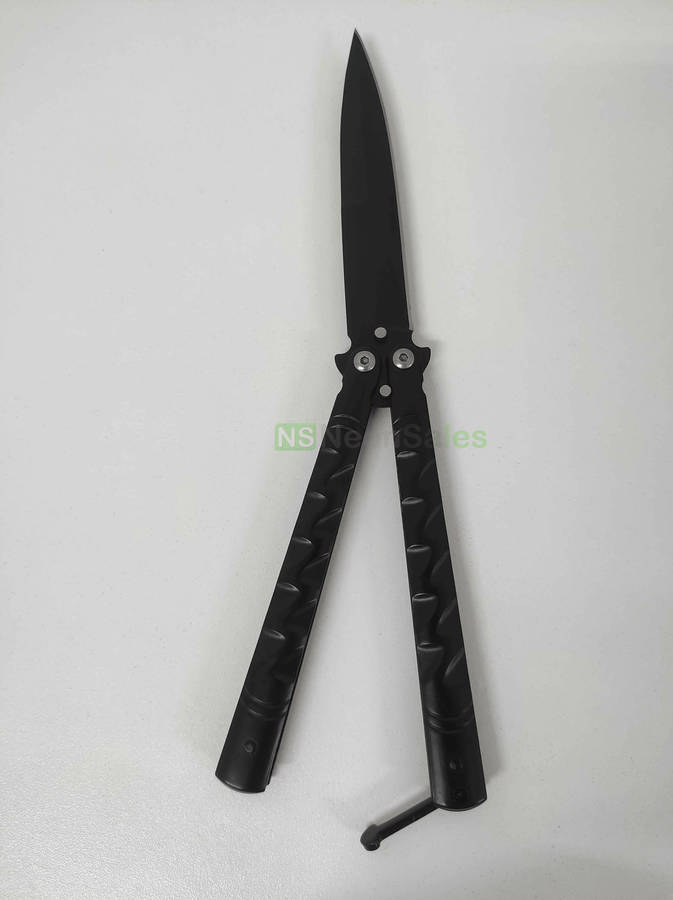SLIMLINE BUTTERFLY KNIFE WITH CLIP EDGE - BLACK
