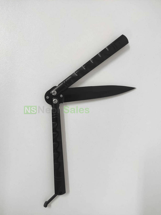 SLIMLINE BUTTERFLY KNIFE WITH CLIP EDGE - BLACK