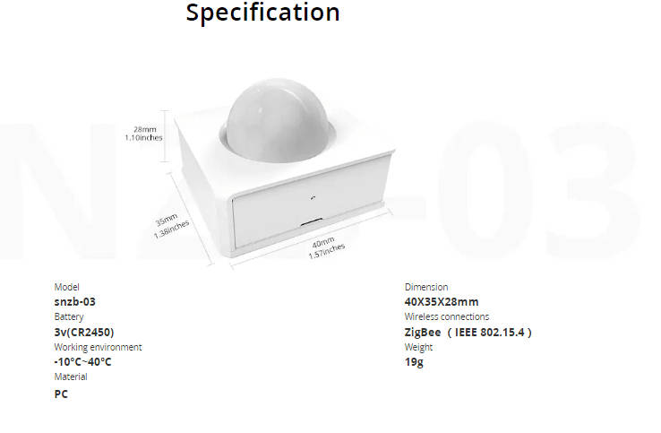 SONOFF MOTION SENSOR ZIGBEE SNZB-03
