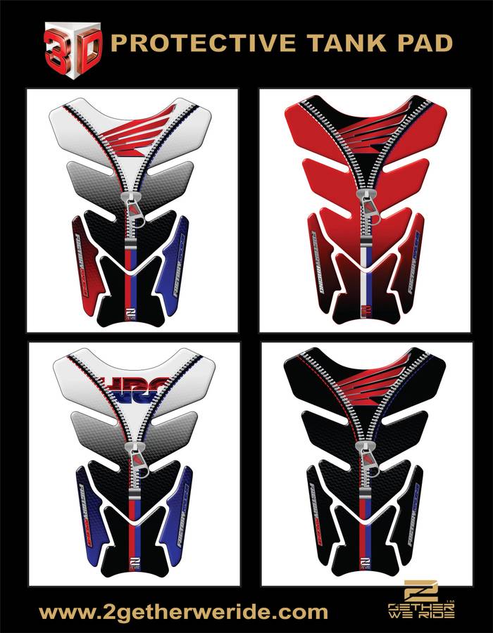 Honda Motor Bike Tank Pad. White with Black Carbon Fibre universal fit Motorcycle Tank Pad Protec...