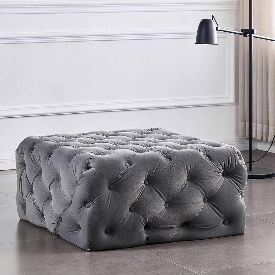 Abby Velvet Buttoned Square Ottoman