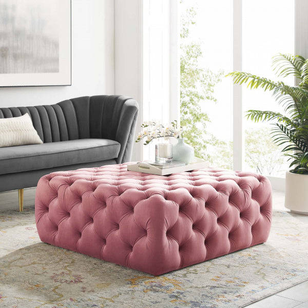 Abby Velvet Buttoned Square Ottoman