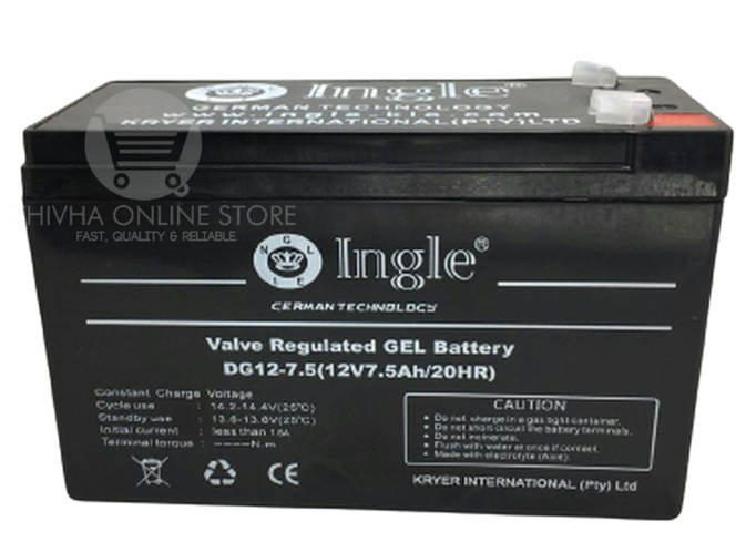 12V 7.5AH/20HR  Valve Regulated GEL Battery - INGLE