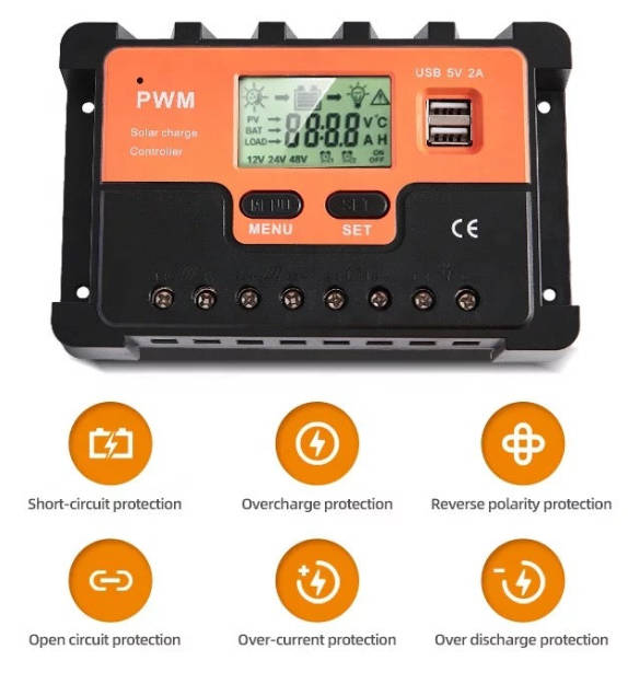20A PWM 12/24V (Auto) Solar Charge Controller - AOITS (Double Solar Panel Input)