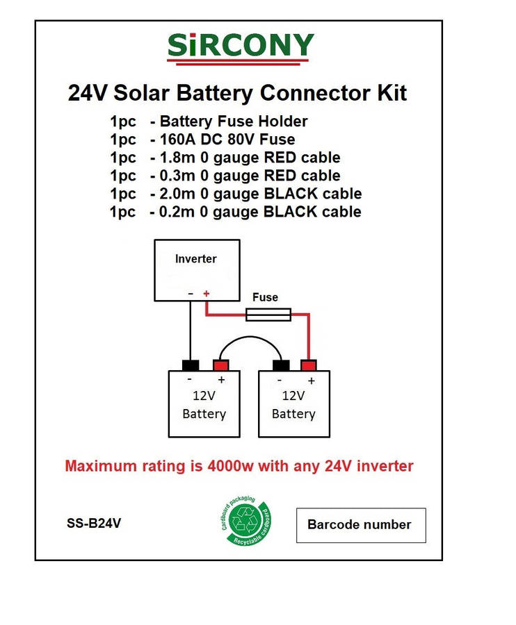 Battery Installation Kit (24V)  Inverter battery CABLE and FUSE kit