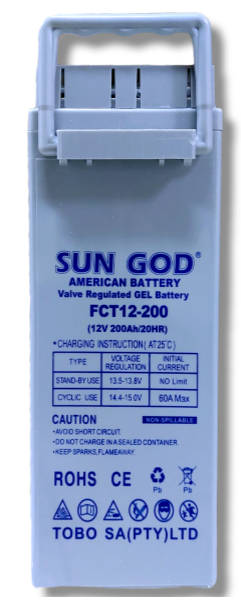 GEL BATTERY 200 AH 12V SLIM LINE SUN GOD AMERICAN DEEP CYCLE GEL BATTERY