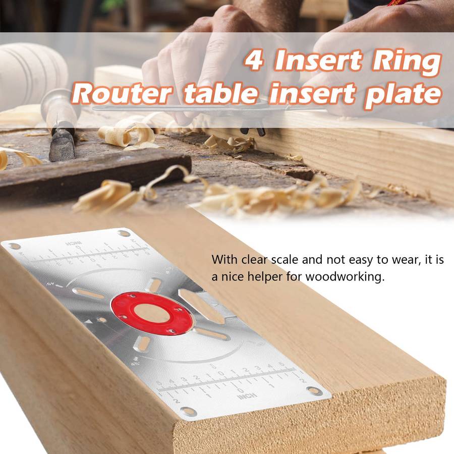 Router Table Insert Plate Aluminum Trimming Machine Engraving Flip Board with 4 Rings for Woodworkin