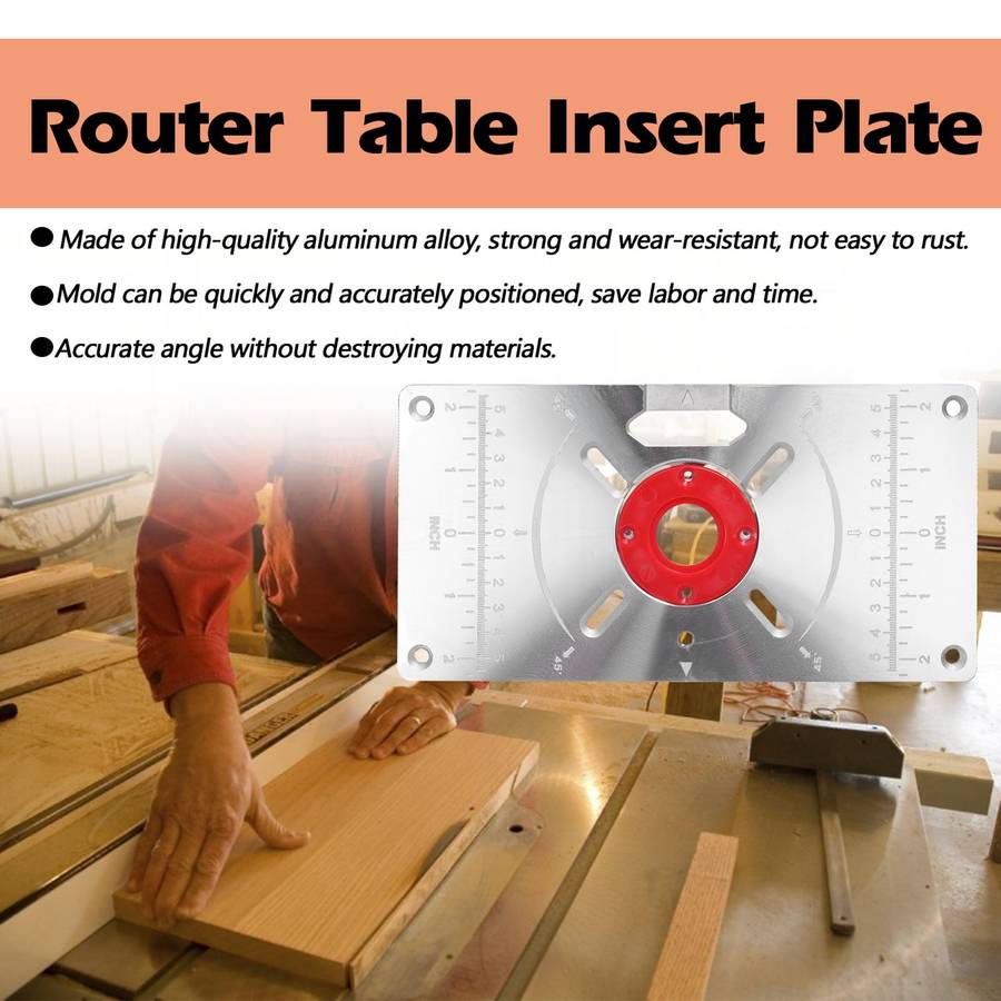Router Table Insert Plate Aluminum Trimming Machine Engraving Flip Board with 4 Rings for Woodworkin
