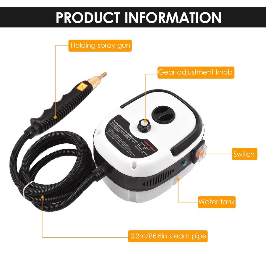 2500W Portable Handheld Steam Cleaner High Temperature Pressurized Steam Cleaning Machine with 3pcs