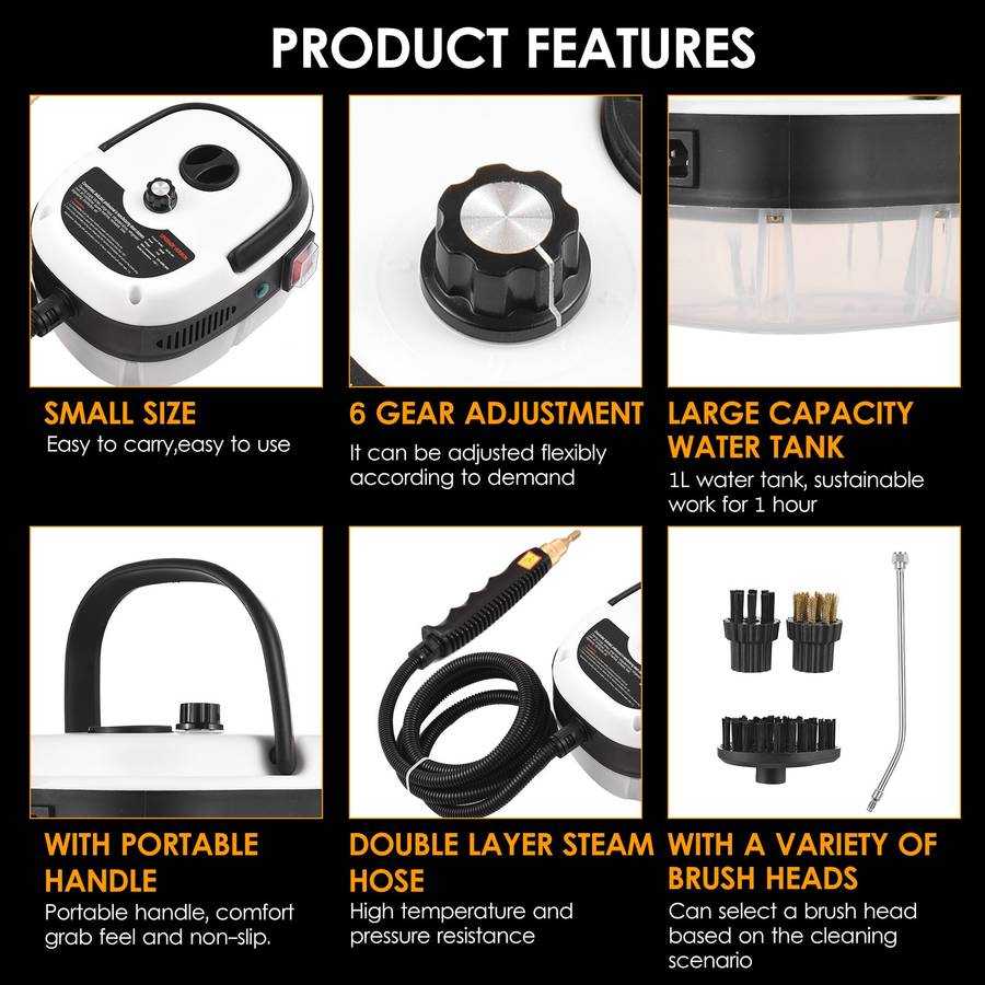 2500W Portable Handheld Steam Cleaner High Temperature Pressurized Steam Cleaning Machine with 3pcs