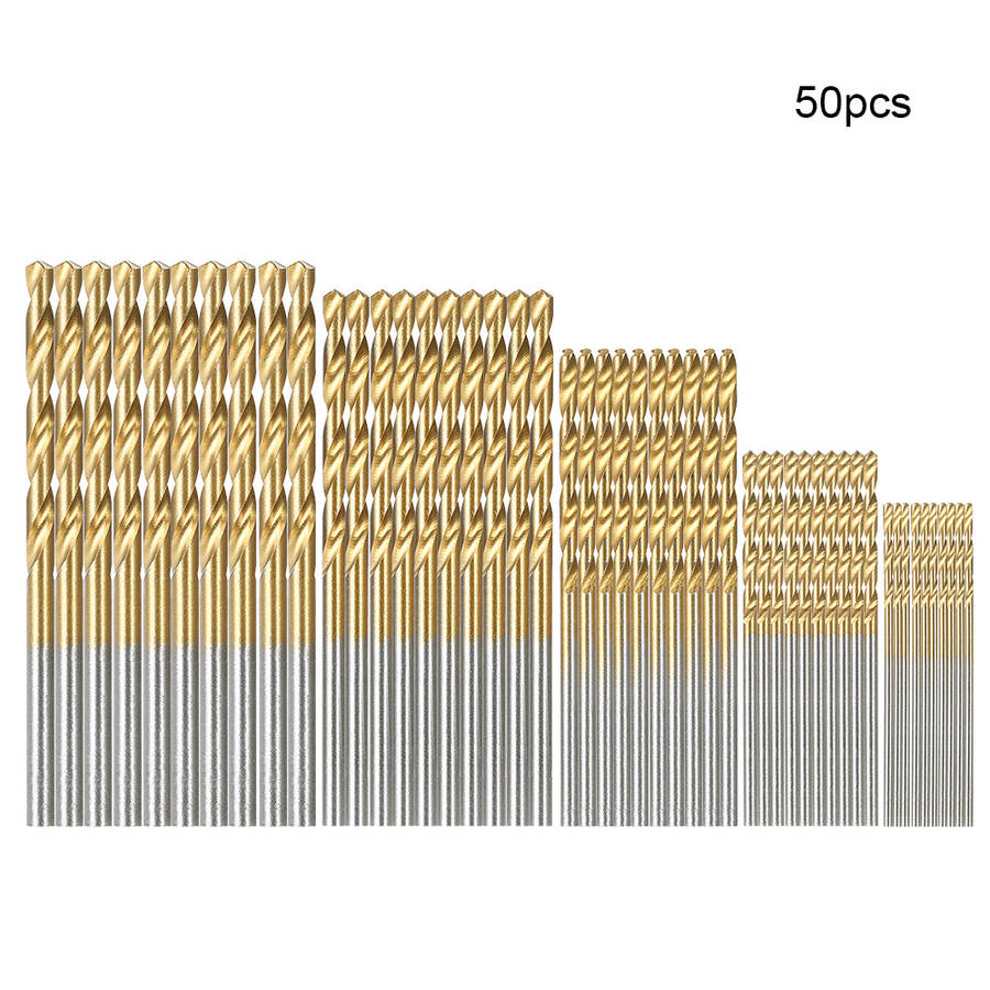 50pcs HSS Plating Titanium Twist Drill Bit Set Metric System 1.0-3.0mm High Speed Steel Titanium Coa