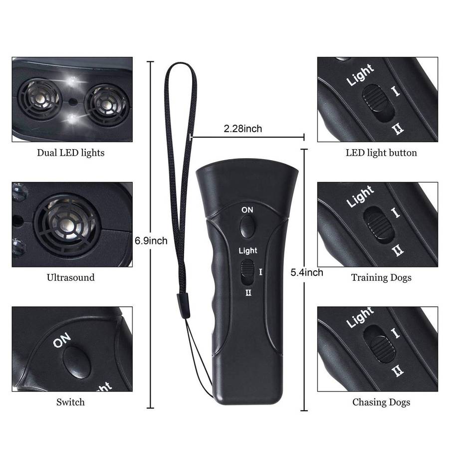 Ultrasonic Dual Head Anti-Bark Dog Training Equipment, Dog Barking Trainer, LED Light Dog Rep