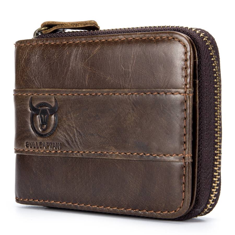 Leather Bifold Zipper Wallet for Men Travel Purse Pouch Gift