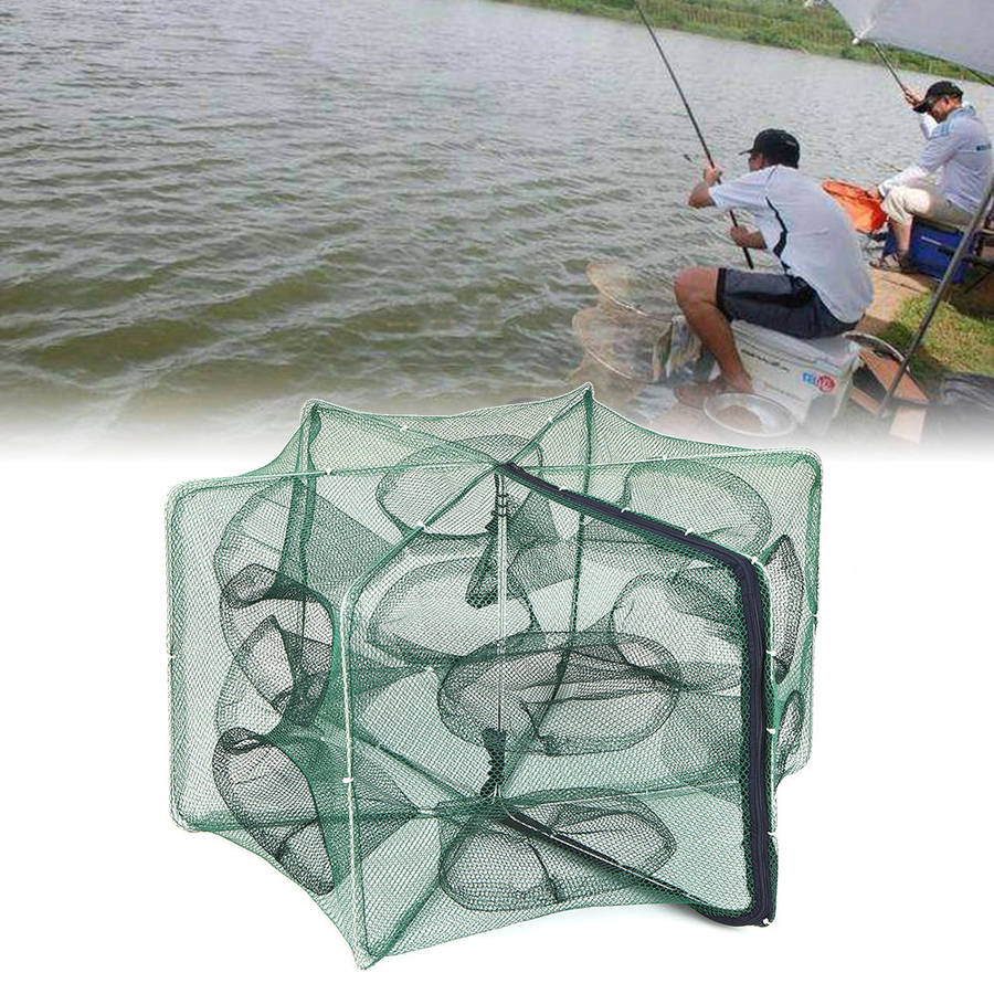 Foldable Fishing Net Hexagon 6 Hole Fishing Net Shrimp Cage Trap Minnow Crab Baits Mesh Trap