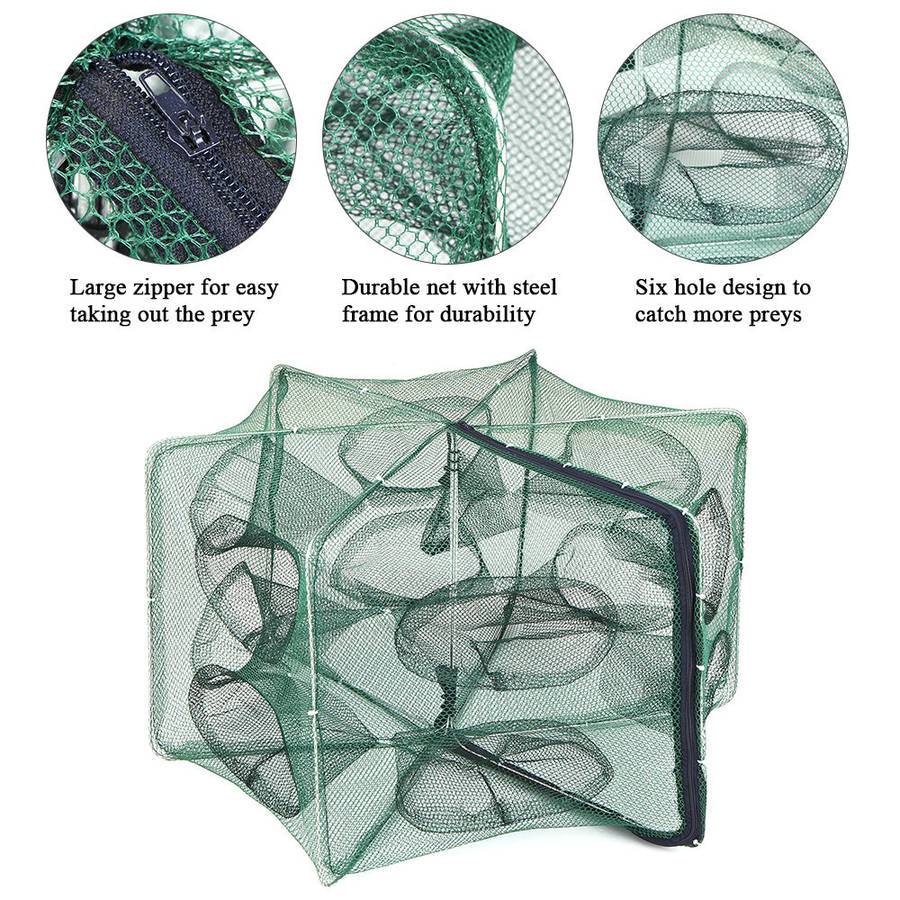 Foldable Fishing Net Hexagon 6 Hole Fishing Net Shrimp Cage Trap Minnow Crab Baits Mesh Trap