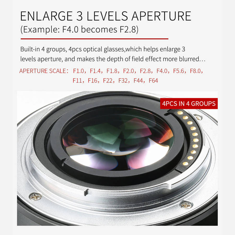 Viltrox Auto Focus Adapter, Canon EF lenses - SONY E-Mount Cameras +1 f-stop