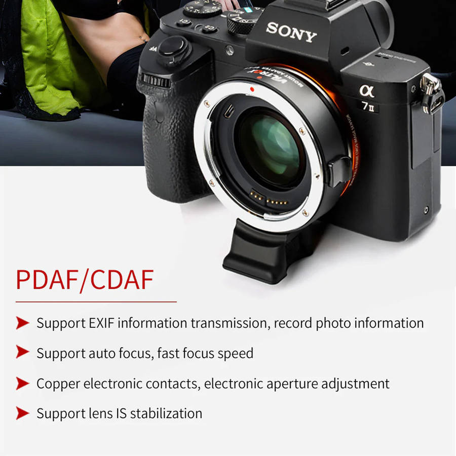 Viltrox Auto Focus Adapter, Canon EF lenses - SONY E-Mount Cameras +1 f-stop