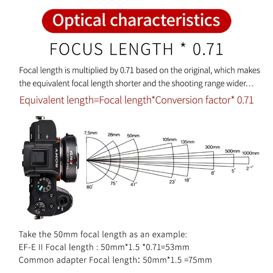 Viltrox Auto Focus Adapter, Canon EF lenses - SONY E-Mount Cameras +1 f-stop