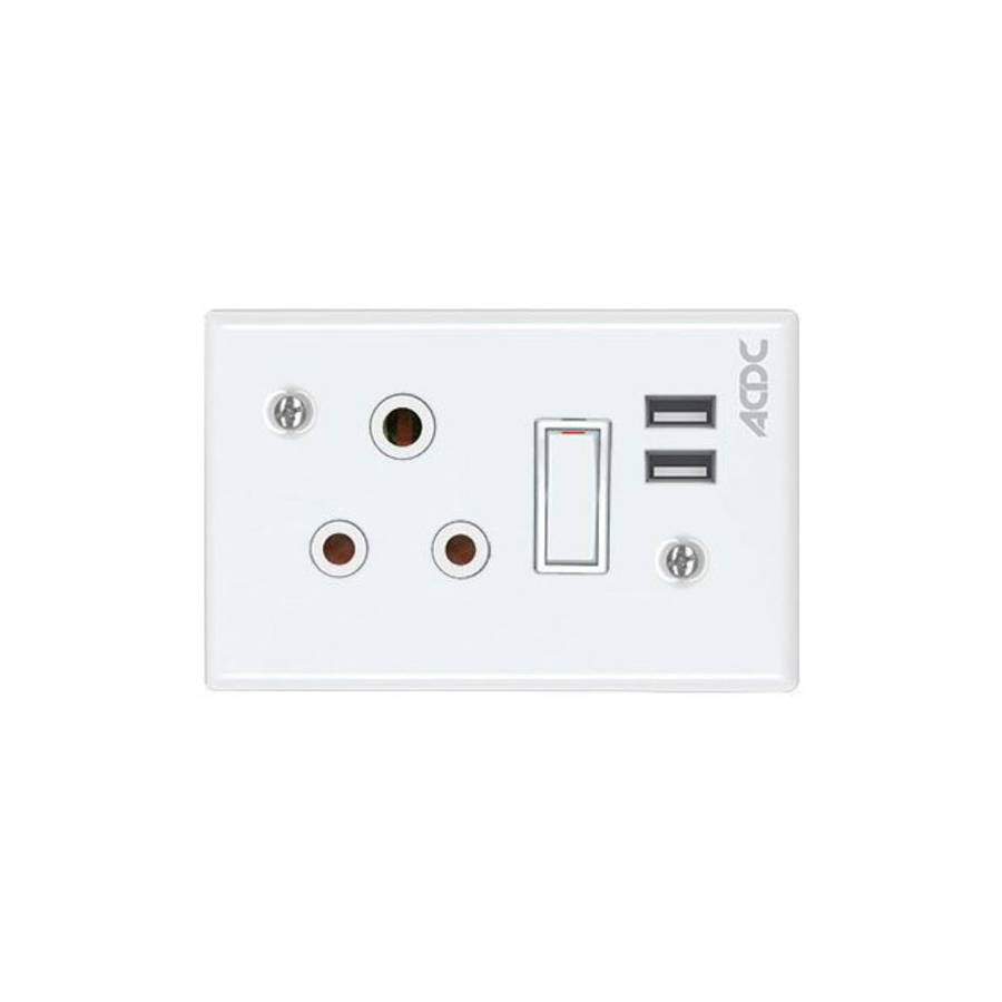 Classic Sockets - 2 x 4 1 x 16A Switched Socket + 2 USB - White