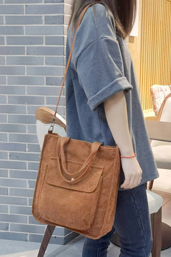 Chestnut Detachable Shoulder Strap Large Corduroy Bag