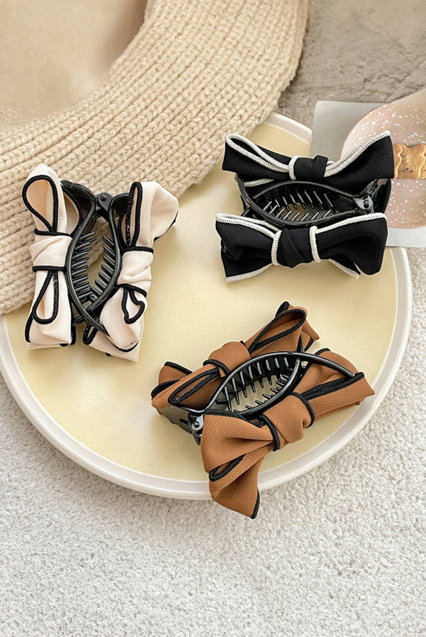 Chestnut Double Bow Decor Girlish Hair Claw Clip