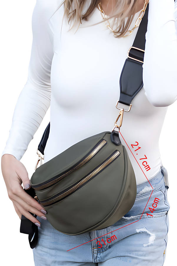 Jungle Green Double Zip Crescent Shape Adjustable Sling Bag