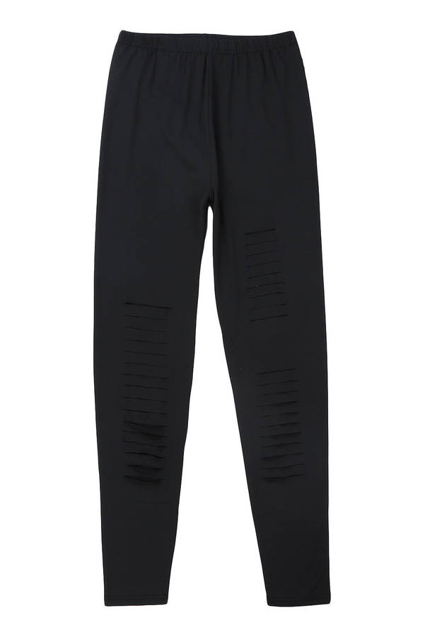 Black Solid Color High Waist Ripped Leggings