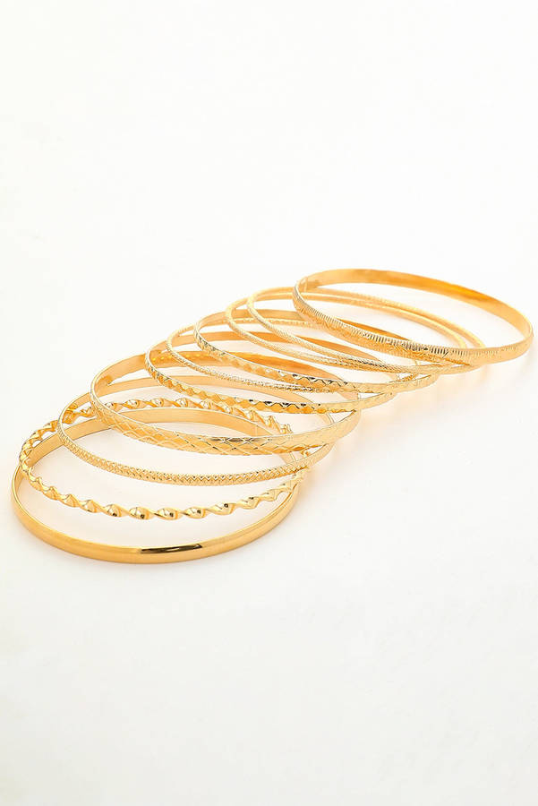 Gold 10pcs Textured Twisted Stackable Alloy Bracelet Set