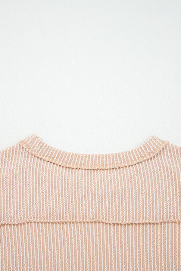 Parchment Twist Ribbed Exposed Seam Detail Long Sleeve Loose Top