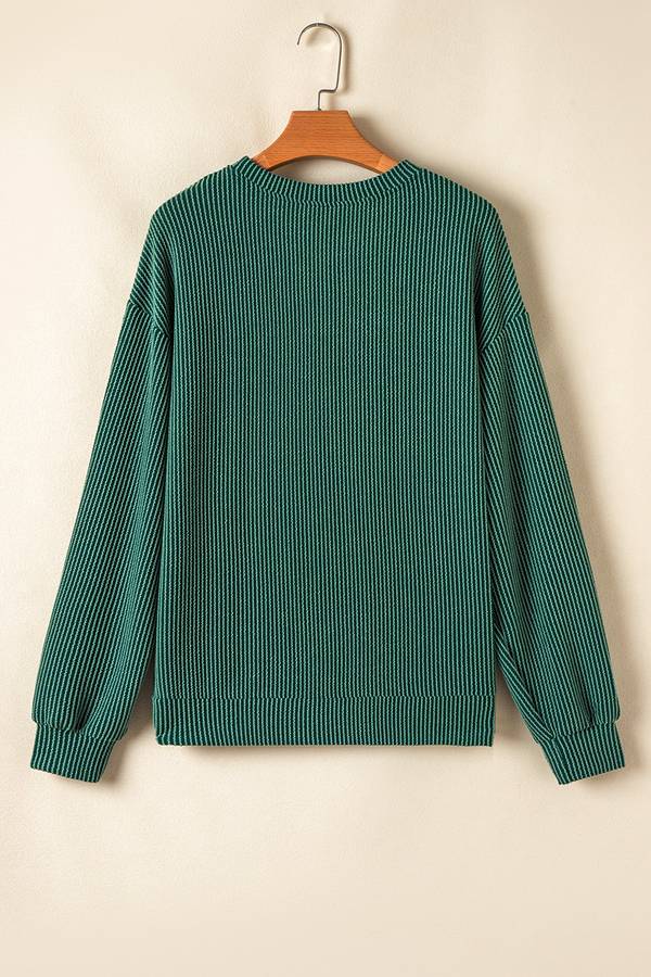 Dark Green MERRY Corded Long Sleeve Top and Pockets Pants Set