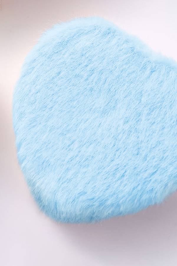 Light Blue Heart Shape Double Sides Fluffy Cute Mini Cosmetic Mirror