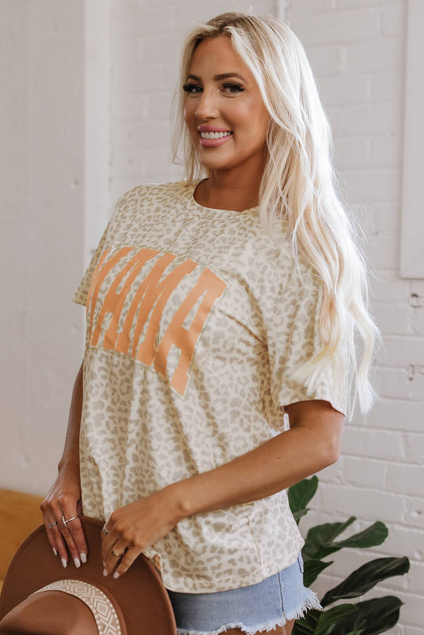 Yellow MAMA Letter Graphic Leopard Loose Tee