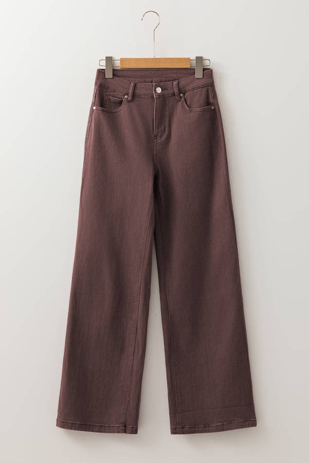 Coffee Loose Straight High Waist Solid Color Jeans
