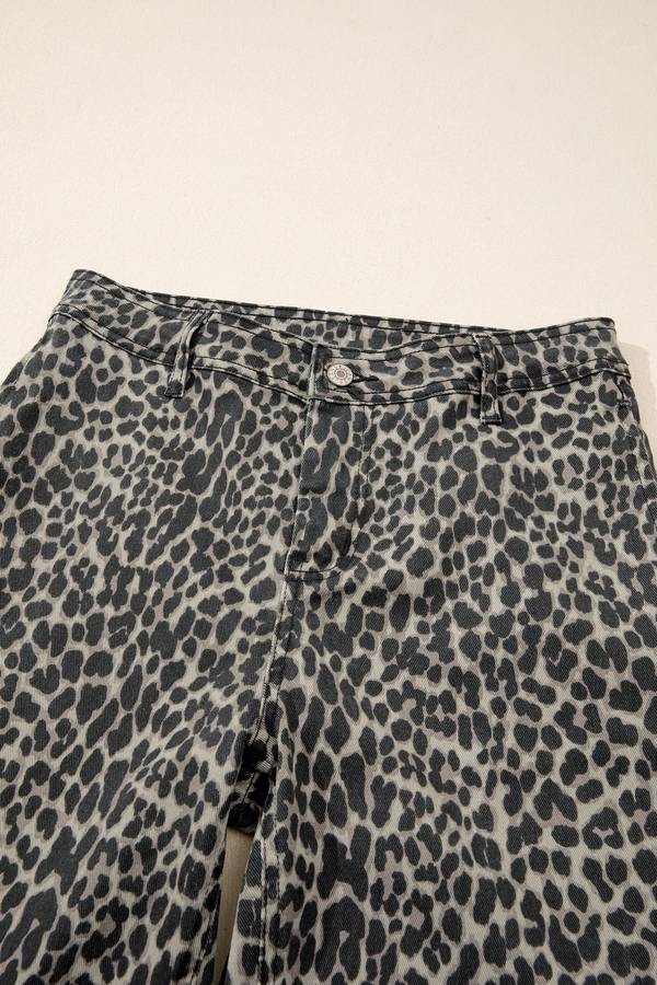 Black Leopard Print Wide Leg High Waist Jeans