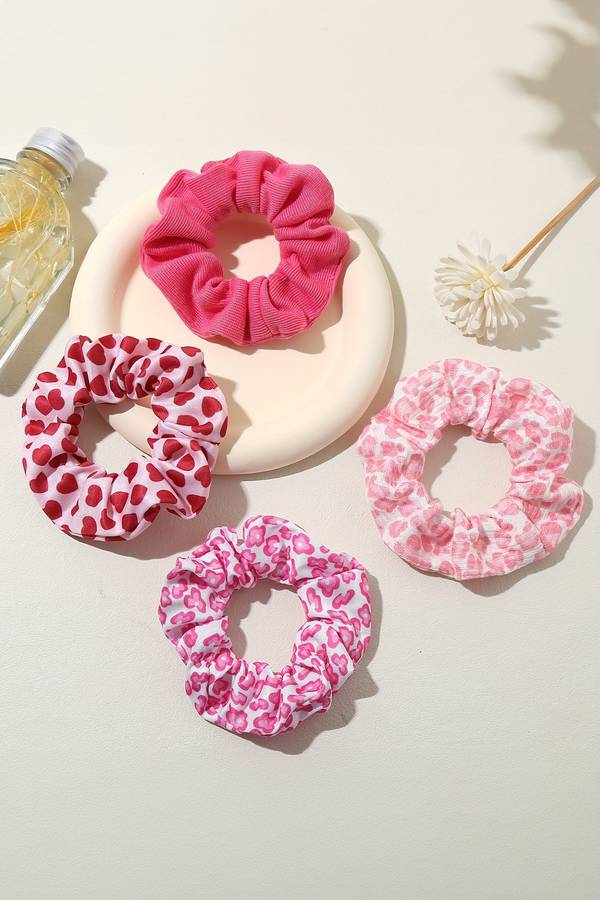 Fiery Red Valentines Day Sweet Heart Printed Scrunchie Hair Tie