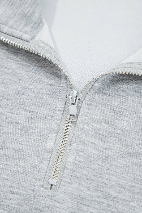 Light Grey Zip Collar Long Sleeve Top Drawstring Pants Set