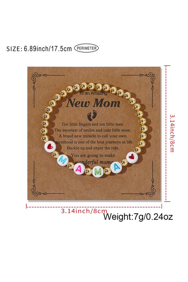 Gold MAMA Heart Beaded Elastic Bracelet