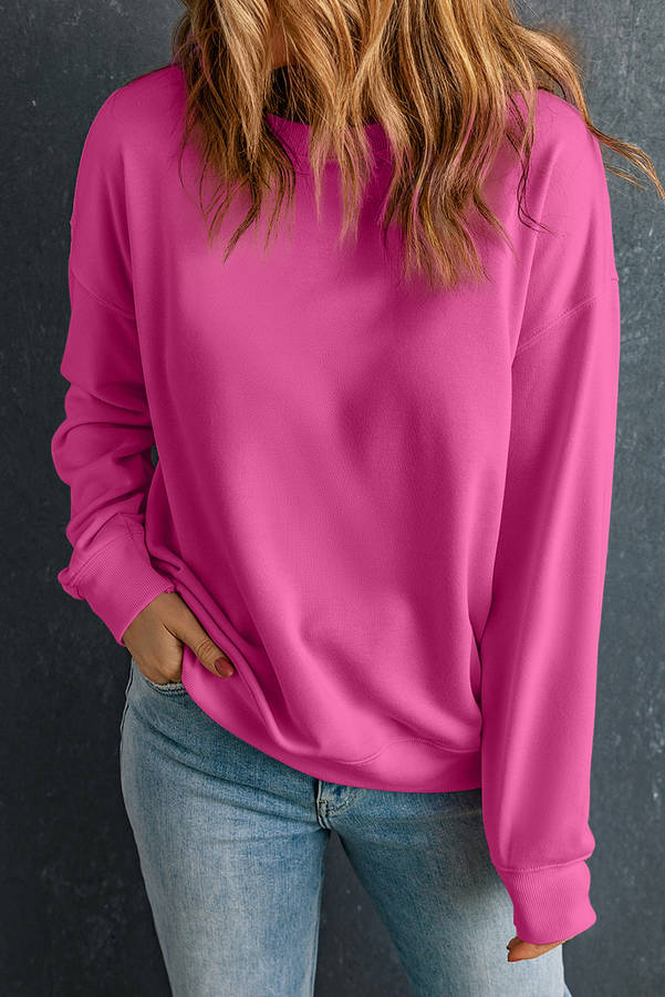 Rose Red Solid Classic Crewneck Pullover Sweatshirt