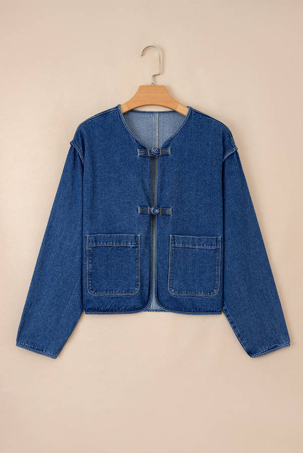 Sail Blue Vintage Fastening Big Patched Pockets Straight Cut Deep Wash Denim Jacket