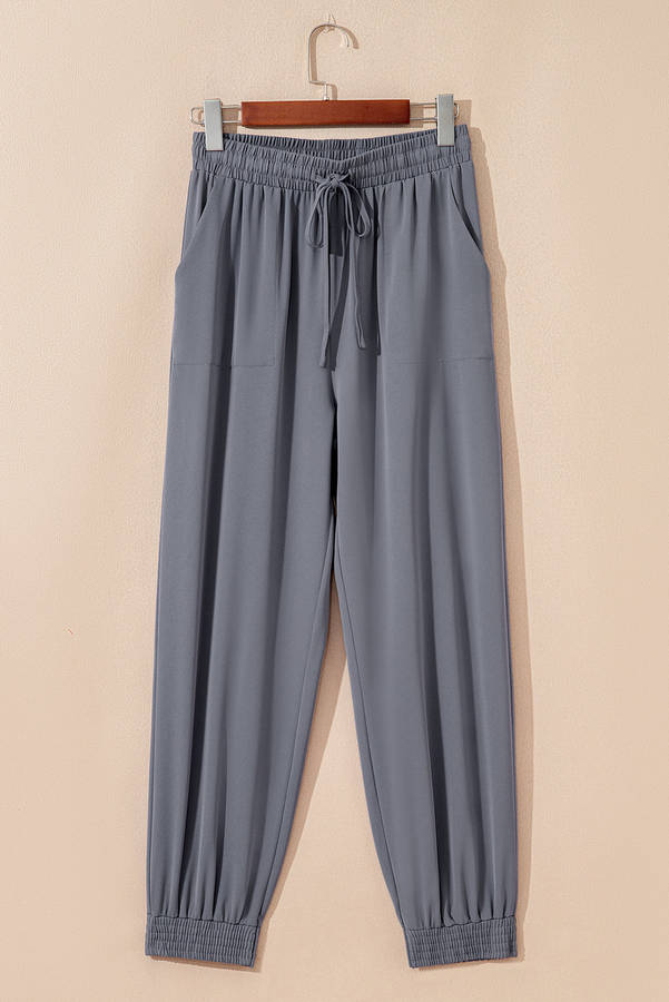 Gray Drawstring Elastic Waistband Pocketed Cropped Jogger Pants