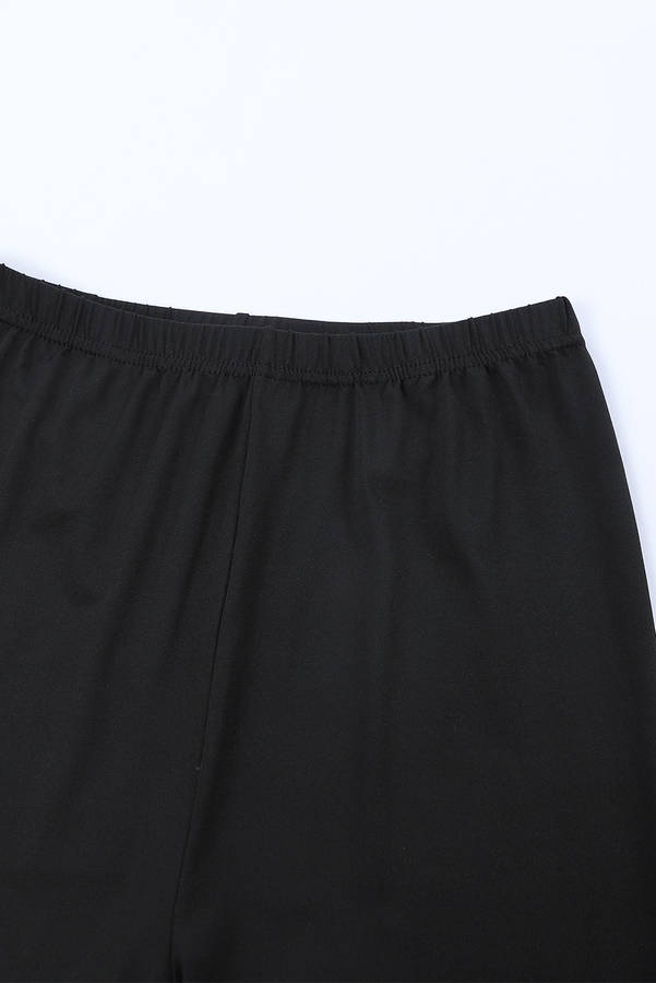Black Solid Color High Waist Ripped Leggings