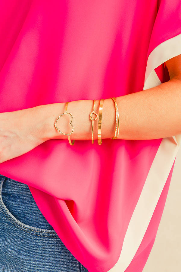 Gold Heart Knot Plated Multi Layer Open Cuff Bracelet Set