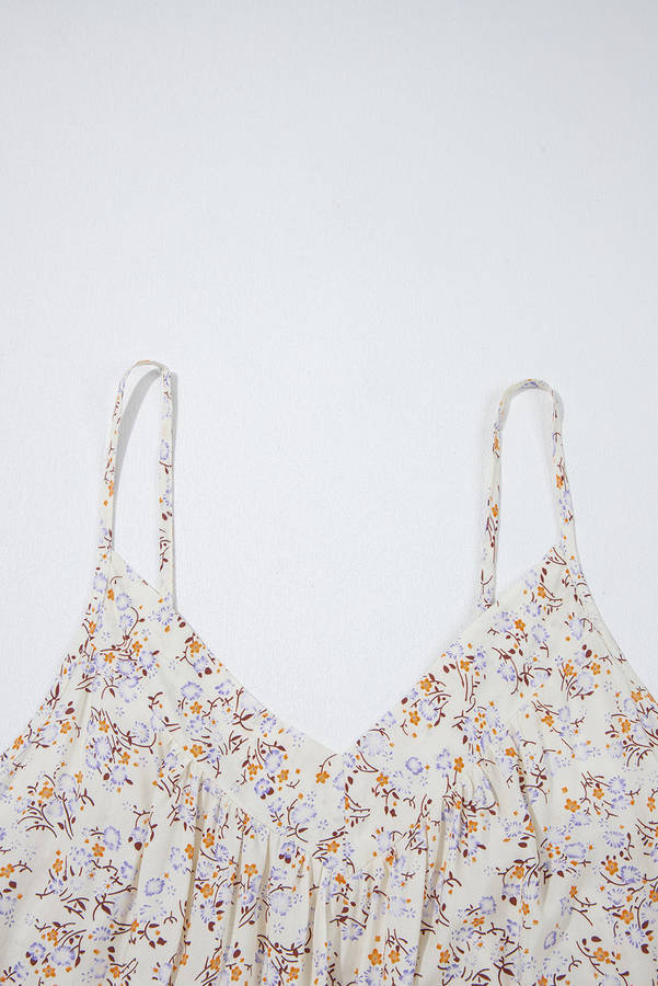 Apricot Boho Floral Spaghetti Straps Tank Top
