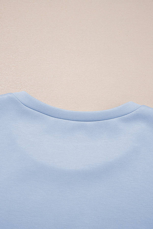 Beau Blue Puff Sleeve Pearl Embellished Scallop Trim Top 2 Piece Skort Set