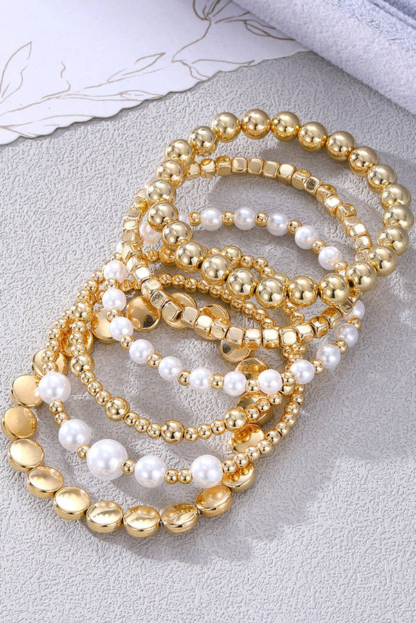 Gold Minimalist Pearl Beaded Multi Layer Elastic Bracelets